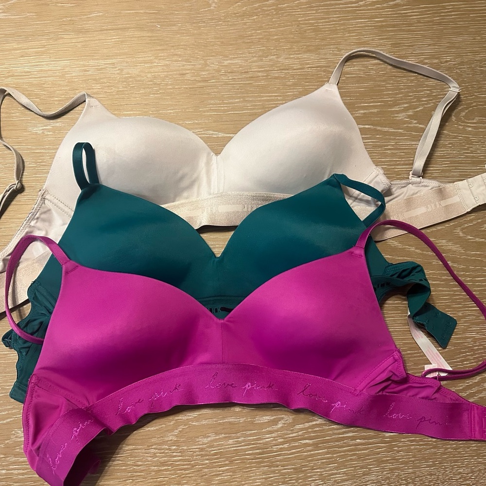 Victoria's Secret Pink, Green, and Nude color Bras